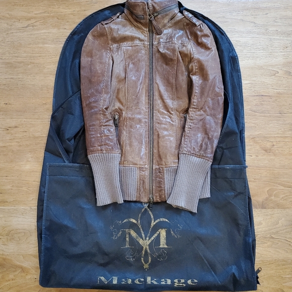 Mackage "Nev" Leather Bomber in Cognac - Picture 10 of 16